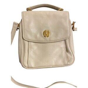 Anne Klein Cream Leather Crossbody Shoulder Bag‎ Vintage Purse Gold Hardware 90s